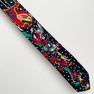 Vintage Looney Tunes Christmas Tie Black Cartoons Daffy Tweetie Bugs Taz Santa